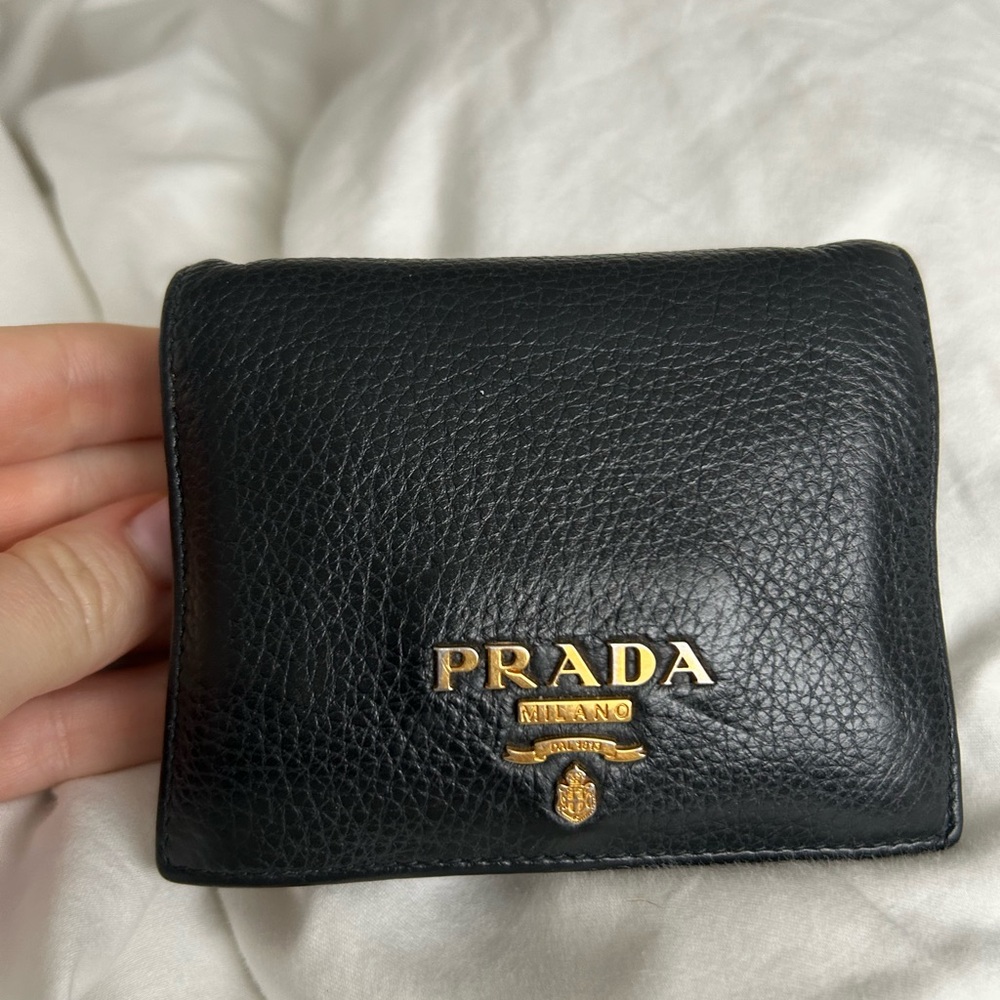 Prada Black Leather Wallet with Gold Logo